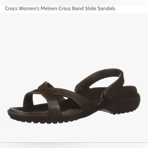 CROCS MELEEN CROSSBAND SANDALS. SIZE 9. BROWN.